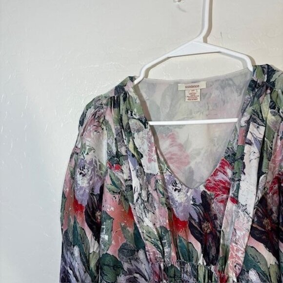 Sundance Blouse Womens XS Multicolor Floral Silk Sheer Lined V Neck Boho Top - Picture 2 of 6